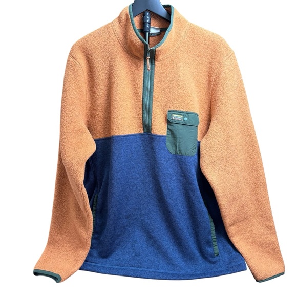 L.L. Bean 1/4 Zip Fleece Jacket in Rust Blue Green Kangaroo Pocket Men’s XL Tall - Picture 2 of 9
